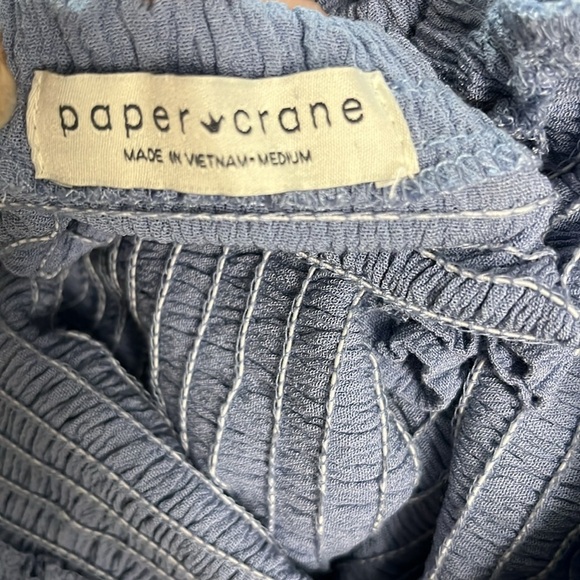 Paper Crane Blue Smocked Puff Sleeve Crop Top - Size M - Picture 5 of 5